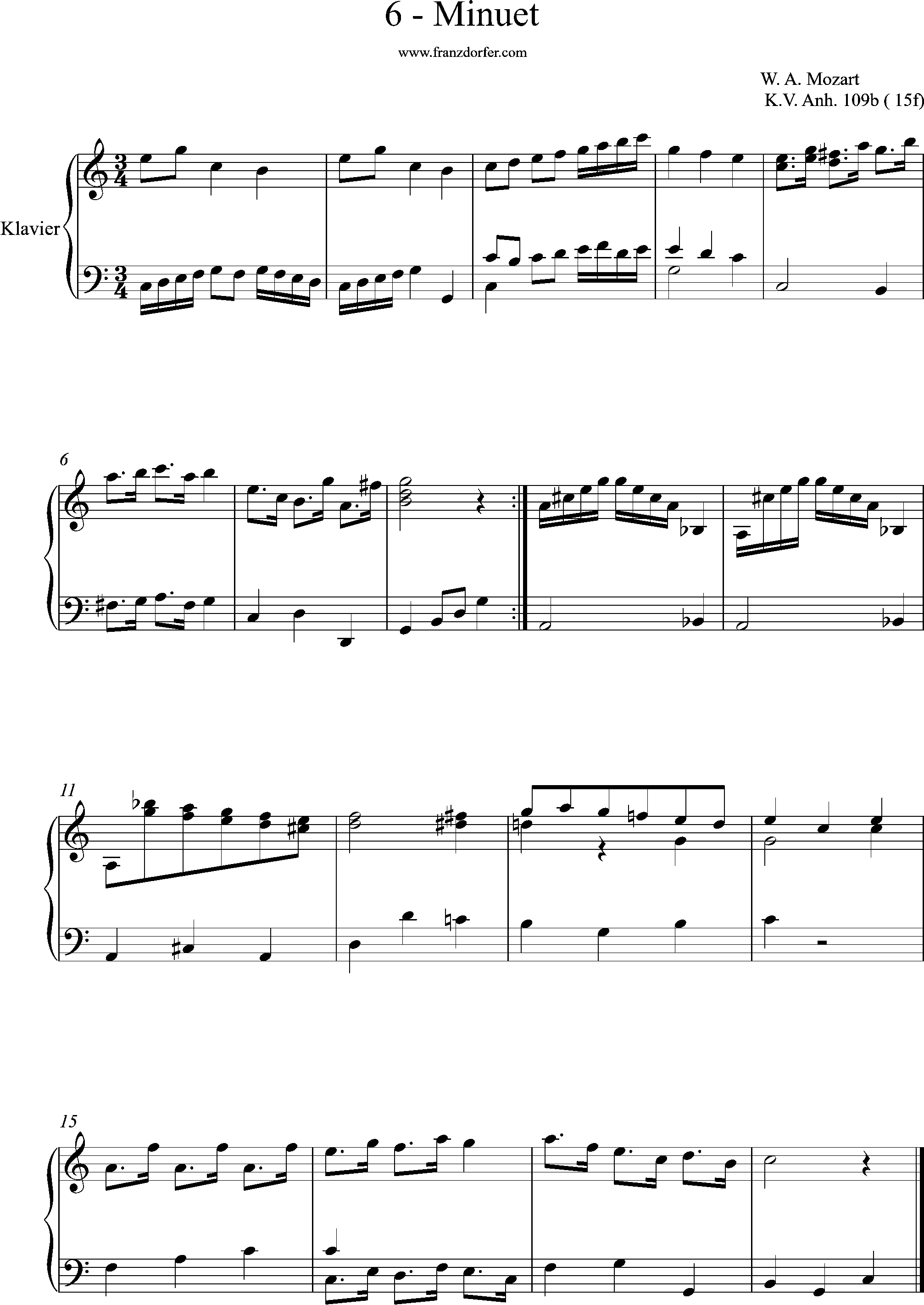 KV 109b, 15f, Minuet, C-Dur, Mozart